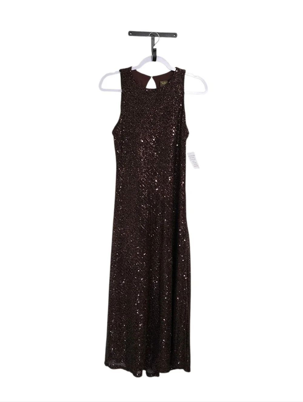 Taylor Chocolate Brown Full Sequin Long Cocktail Dress M Party Event NWT